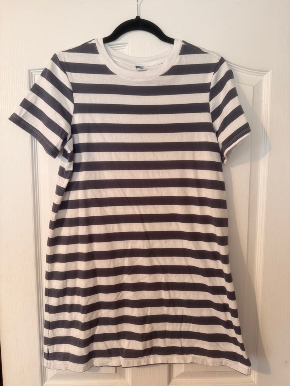 Old Navy White and Steel Blue/Gray Striped Tee Dress